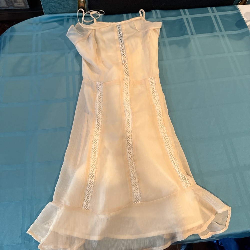 Lush Cream Midi Dress with Lace Accents